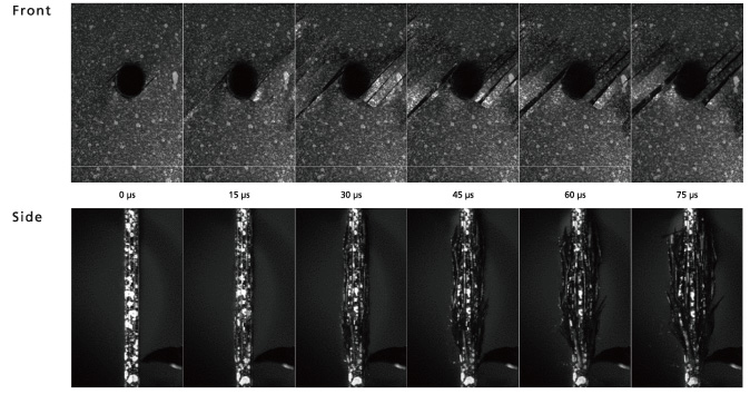 Two Directional Simultaneous Recording of the Breakage of Carbon Fiber Reinforced Plastic (CFRP) in a Tensile Test