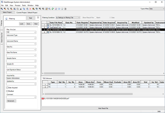 LabSolutions TOC PC Software Improved Data Management Functions (Part 11 compatibility)